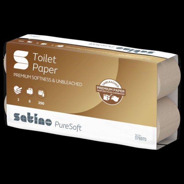Satino PureSoft Toilettenpapier 3-lagig 9,4x11cm Prägung Waffel 9x8Rollen/Packung