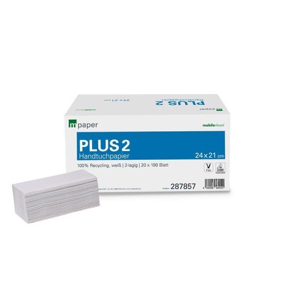 mpaper Papierhandtücher Plus² 2-lagig V-Falz 24,2x21cm, 3800 Stück