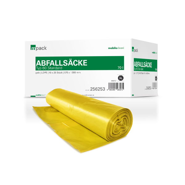 mpack Abfallsäcke 70L gelb Typ60 LDPE 575x1000mm 25 Stück/Rolle